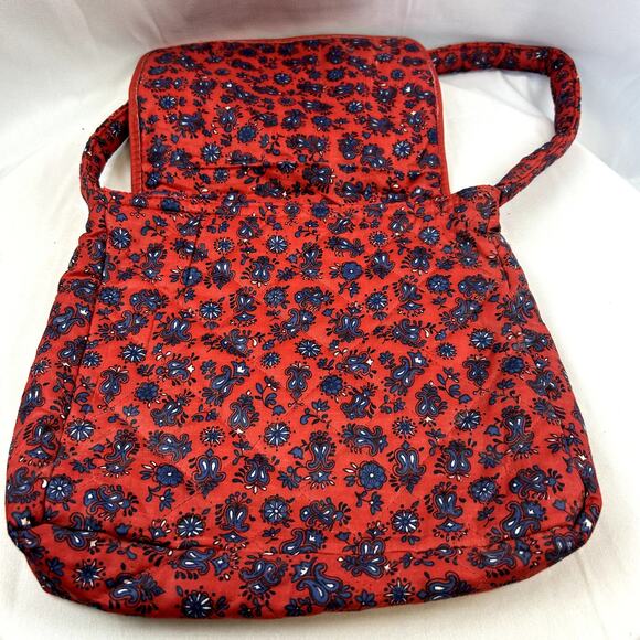 Red and Navy with white purse 10 x 10 x 2" cloth bag 14" tall strap - Picture 2 of 7